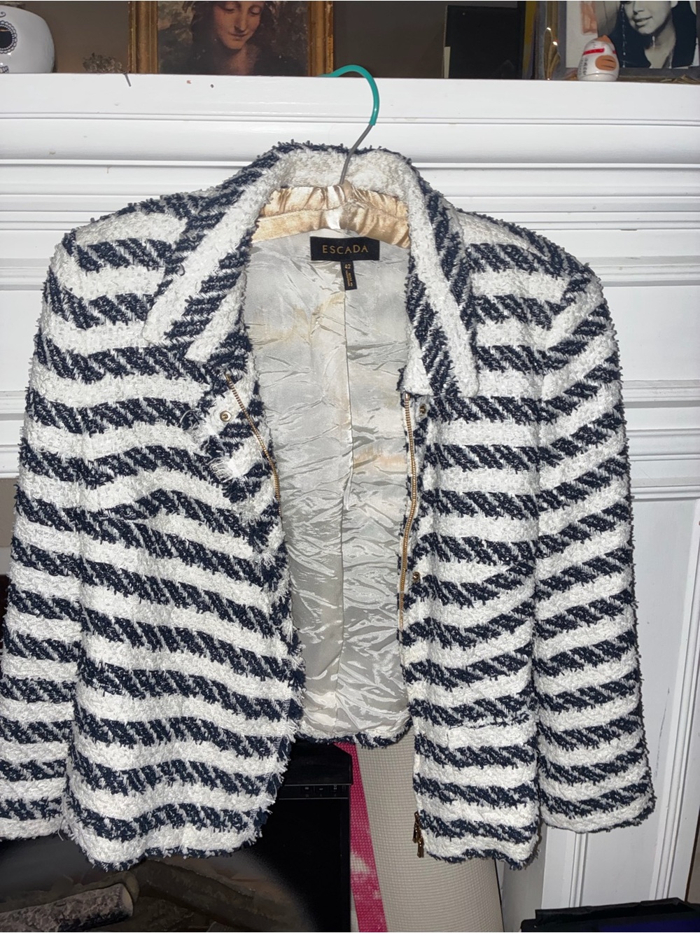 Escada Black and White Striped Bouclé Blazer